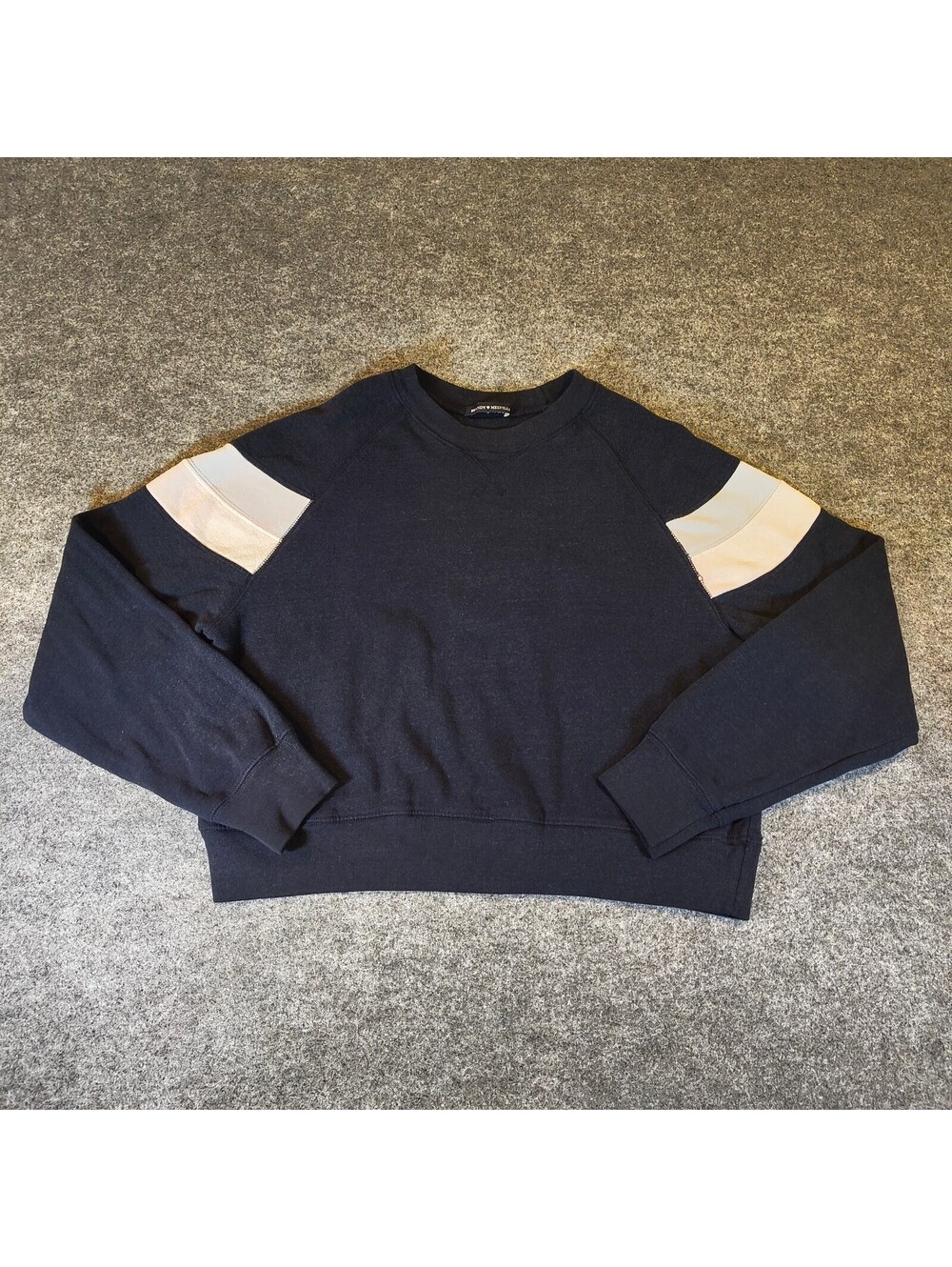 Brandy Melville Navy White Stripe Shoulder Crewneck Sweatshirt One Size
